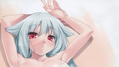 White background white hair red eyes long hair anime girls 