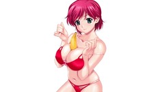 White bananas pink hair anime girls green eyes short hair 