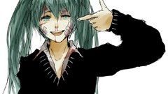 White blood Anime tears blue hair long hair anime girls blue 