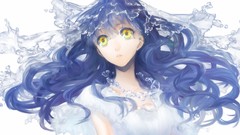 White blue hair long hair anime girls yellow eyes original 