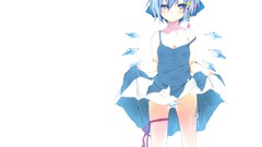 White blush blue hair anime girls blue eyes short hair touhou 