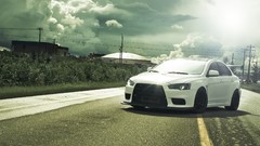 White cars vehicles Mitsubishi Lancer Evolution X