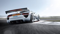 White cars vehicles racing porsche 918 rear angle view modified