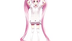 White chest pink hair long hair anime girls blue eyes green 