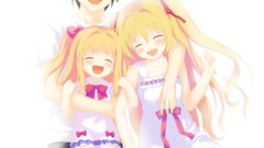 White dress Ribbons blush long hair anime girls short hair 