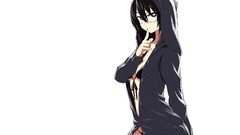 White glasses red eyes anime girls black hair meganekko bikini 