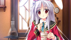 White hair anime girls animal ears ramen bunny ears