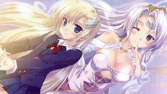 White hair blondes anime girls blue eyes school uniforms 