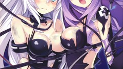 White hair blush long hair anime girls blue eyes green eyes 