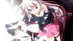 White hair microphones skirts vocaloid ia black eyes