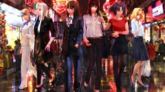 White hair saber red eyes suit blondes skirts cities anime 