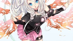 White hair skirts anime girls blue eyes vocaloid bare shoulders 