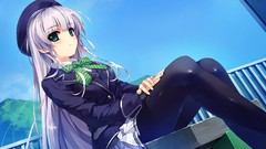 White hair skirts long hair anime girls game cg aqua eyes 