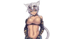 White hair sunglasses anime girls nekomimi cat ears boobs 