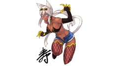 White hair sunglasses blue eyes nekomimi cat ears fishnet 