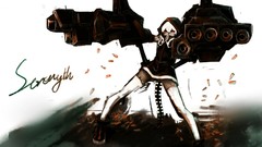 White hoodies strength black rock shooter tails gauntlets 