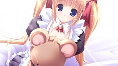 White long hair anime girls blue eyes mikeou cleavage twintails