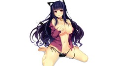 White Photoshop belly legs nekomimi animal ears purple hair 
