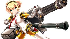 White weapons Anime blue eyes short hair megaten minigun Simple 