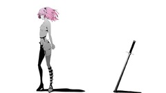 White weapons Katana white background Swords pink hair anime 
