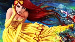 Wind paintings red eyes drawings multicolor long hair 