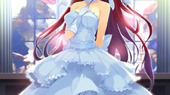 Windows Anime stained glass red eyes frills gloves long hair 