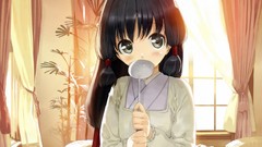 Windows Plants close-up faces curtains blush long hair gray 