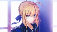 Windows saber Ribbons faces schoolgirls blondes anime girls 