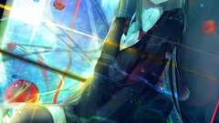 Windows spheres skirts long hair anime girls brunettes open 