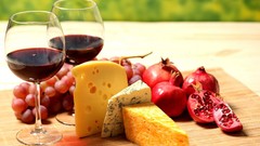 Wine food cheese grapes wine glass pomegranate