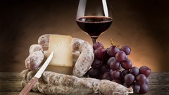 Wine Sausages food cheese grapes