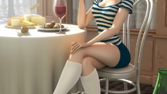 Wine woman France cheese lips dinner 3d smoking blue eyes 