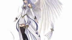 Wings angels purple hair Simple Background thigh highs Ys Origin