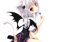 Wings Anime bat white hair long hair anime girls yellow eyes 