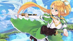 Wings Anime dress Swords blondes long hair anime girls green 