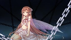 Wings Anime Fairies dress chains long hair anime girls brown 