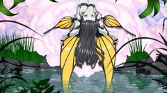 Wings anime girls yellow eyes gray hair vectors Megami