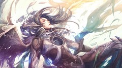 Wings Anime red eyes anime girls black hair devil horns