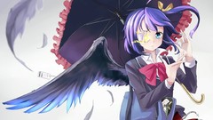 Wings Anime Umbrellas blue hair anime girls blue eyes school 