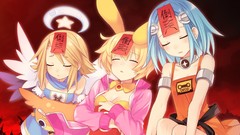 Wings blondes blue hair closed eyes short hair open mouth 