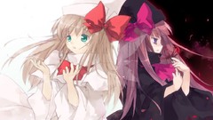 Wings brown Ribbons long hair anime girls green eyes touhou 