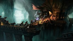 Wings Dogs Dragons ruins Warriors Bridges caves mage artwork 