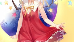 Wings dress red eyes blondes crescent moon blush anime girls 