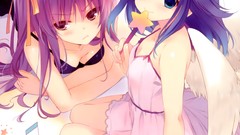 Wings dress red eyes pink hair anime girls blue eyes purple 