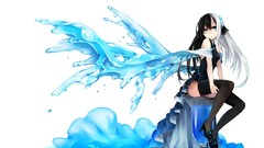 Wings dress white hair anime girls blue eyes black hair Norah 