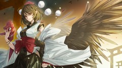 Wings hats red eyes masks anime girls brunettes short hair 