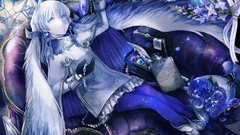 Wings head gloves blue rose blue hair anime girls silver hair 