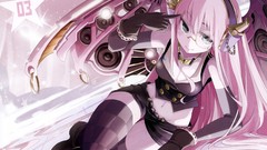 Wings headphones navel Shorts gloves monocle pink hair long 