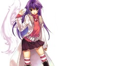Wings Hearts belts skirts long hair anime girls purple hair 