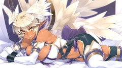 Wings navel white hair gloves smiling anime girls short hair 